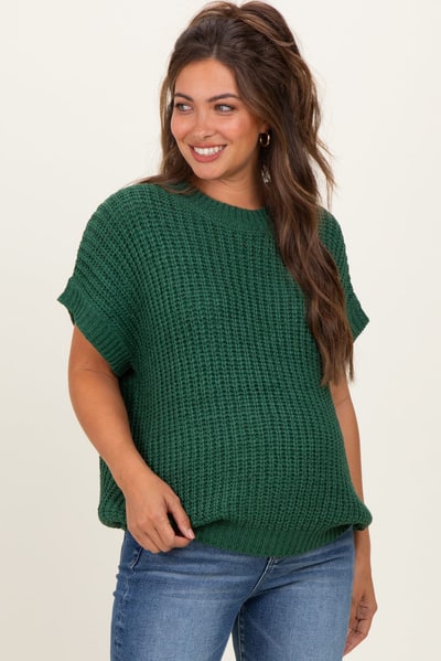 PinkBlush Green Short Sleeve Round Neck Maternity Sweater