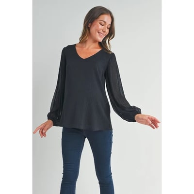 Target Hello Miz Women's Flowy Sheer Long Sleeve V Neck Maternity Blouse - Black - Medium