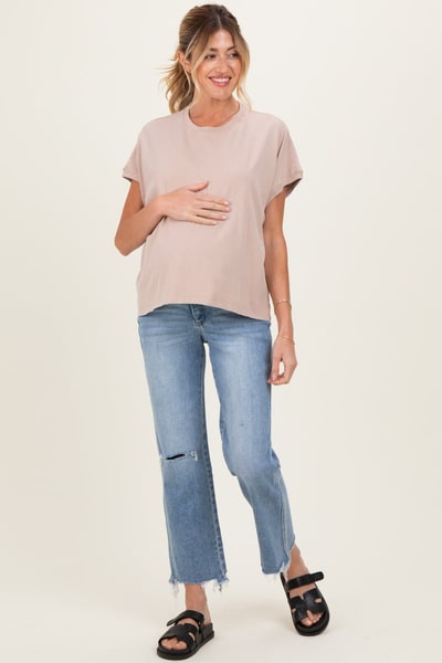 PinkBlush Light Blue Distressed Open Knee Fray Hem Straight Leg Maternity Jeans