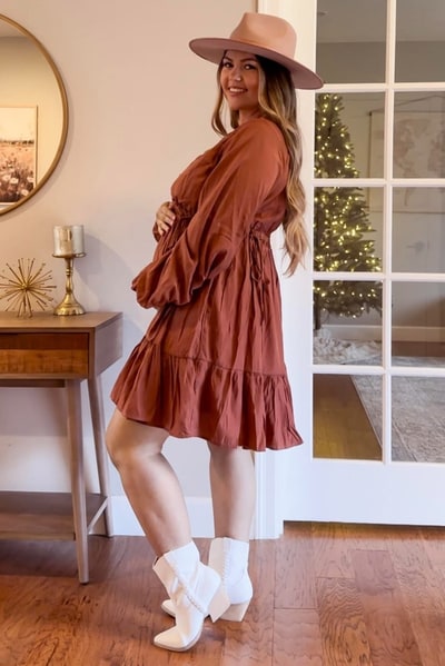 PinkBlush Rust V-Neck Cinched Maternity Dress