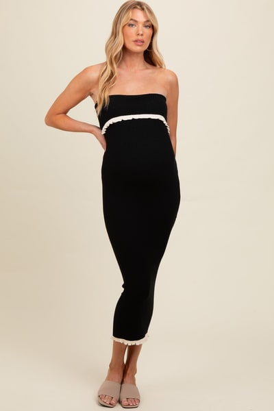 PinkBlush Black Contrast Trim Maternity Strapless Knit Dress
