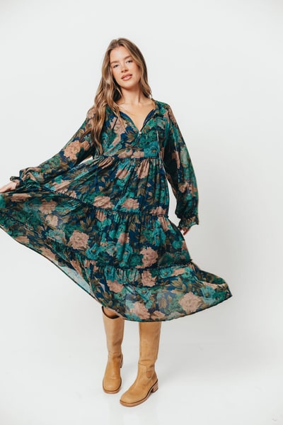 Worth Collective Tabitha Midi Dress in Retro Blue - Bump Friendly