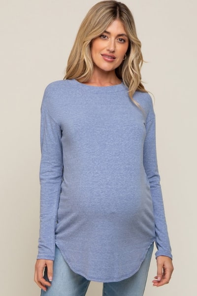 PinkBlush Blue Long Sleeve Curved Hem Maternity Top