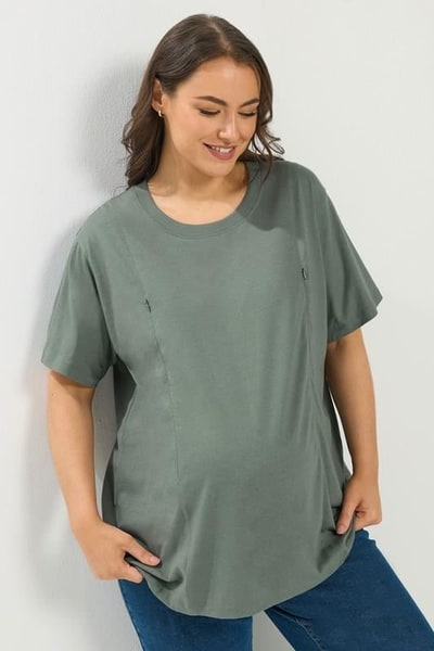 Yours Clothing BUMP IT UP MATERNITY Sage Green Nursing T-Shirt