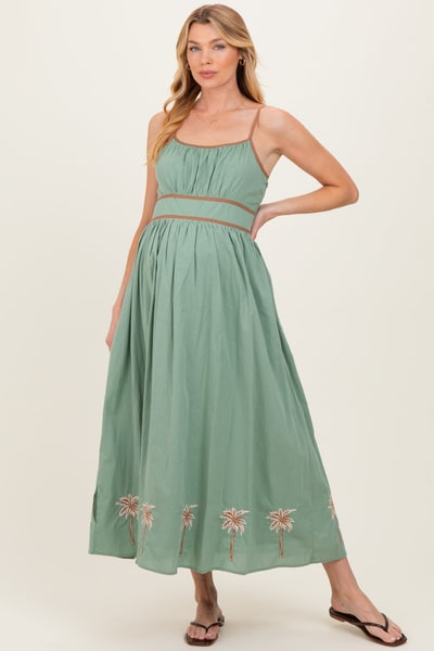 PinkBlush Sage Embroidered Contrast Sleeveless Maternity Maxi Dress