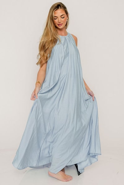 Worth Collective Becca Maxi Dress in Baby Blue - Bump Friendly