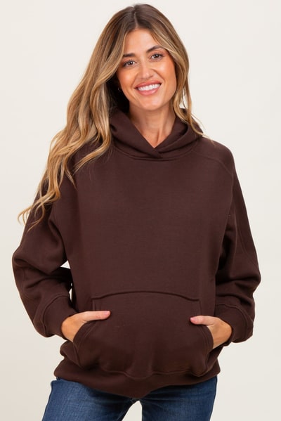 PinkBlush Brown Fleece Oversized Maternity Hoodie