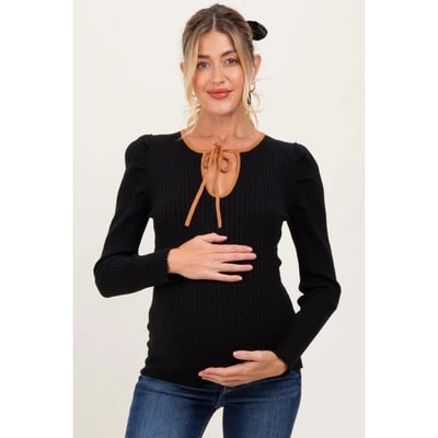Target Pinkblush Black Ribbed Knit Cutout Tie Front Maternity Top XL