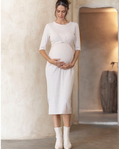 Angel Maternity Annabella Maternity Knit Midi Dress in Ivory