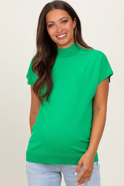 PinkBlush Green Mock Neck Knit Maternity Top