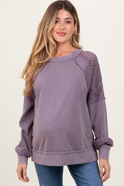 PinkBlush Lavender Lace Inset Exposed Seam Maternity Pullover Top
