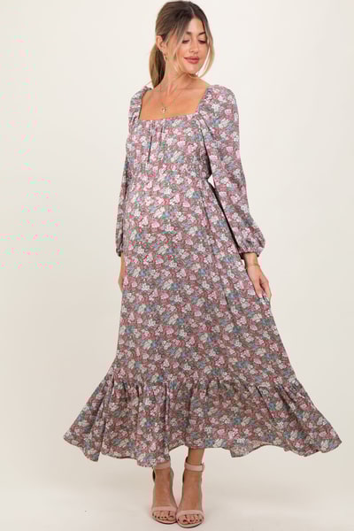 PinkBlush Pink Floral Reversible Long Sleeve Maternity Maxi Dress