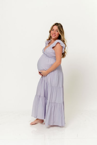 Worth Collective Katy Pleated Bodice Maxi Dress in Lavender - Bump Friendly