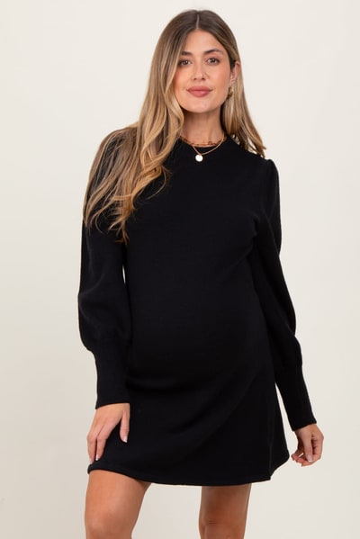 PinkBlush Black Knit Bubble Sleeve Maternity Mini Dress