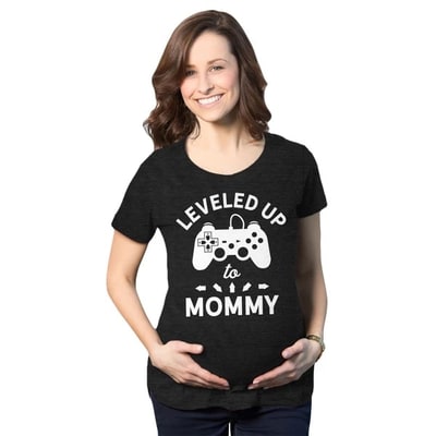 Target Maternity Leveled Up to Mommy T Shirt Cute Pregnancy Video Game Tee - Crazy Dog Maternity T Shirt For Gamers Black M