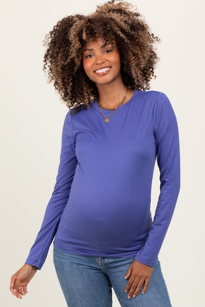 PinkBlush Periwinkle Basic Long Sleeve Maternity Top