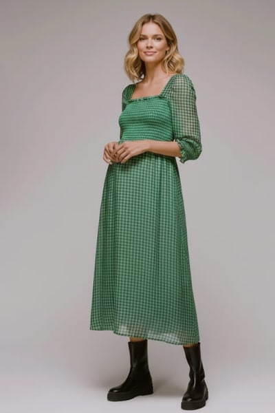 For The Creators Lottie Gingham Shirred Dress