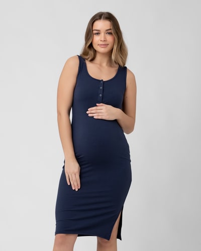 Ripe Maternity Penny Button Down Rib Dress  Navy