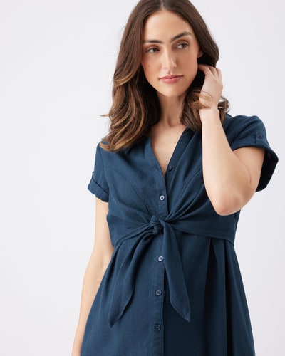 Ripe Maternity Colette Tie Up Linen Dress Biro