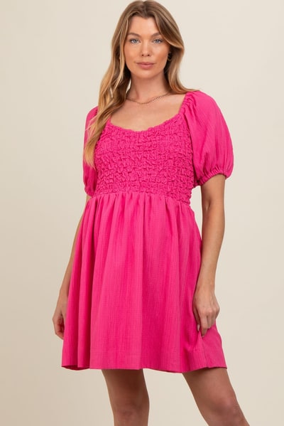 PinkBlush Pink Textured Bodice Maternity Dress