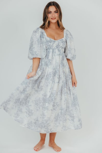 Worth Collective Harlow Maxi Dress in Light Blue Floral - Bump Friendly and Size Inclusive