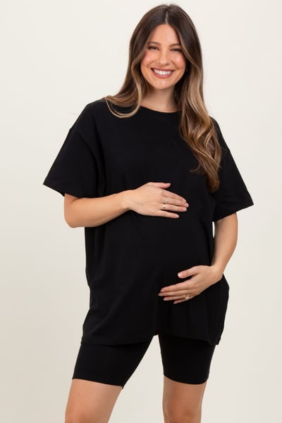 PinkBlush Black Biker Shorts Maternity Set