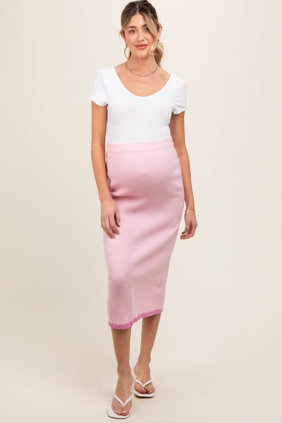 PinkBlush Pink Rib Knit Maternity Midi Skirt