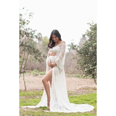 Target Pinkblush PinkBlush White Lace Off Shoulder Maternity Photoshoot Gown/Dress Medium
