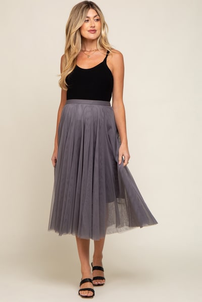 PinkBlush Charcoal Tulle Maternity Midi Skirt