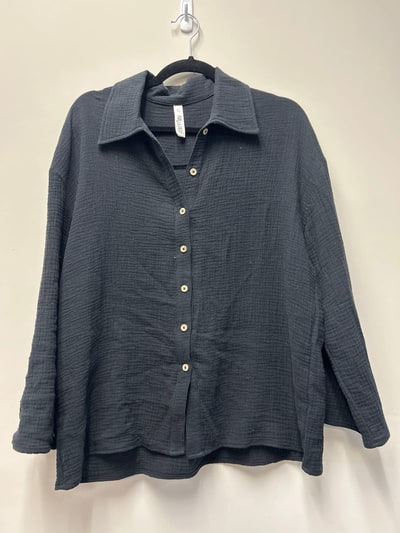 Latched Mama Outlet 7282 - Latched Mama Coastline Cotton Button Up Nursing Shirt - BLACK - Extra Small