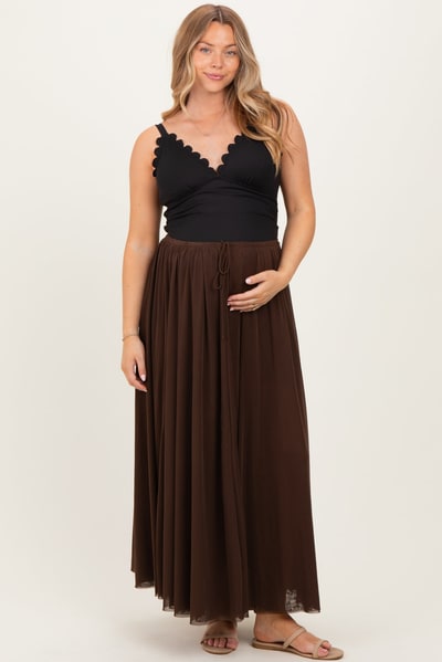 PinkBlush Chocolate Mesh Maternity Maxi Skirt