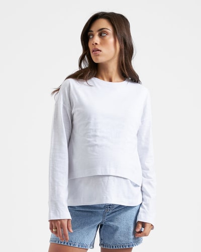 Ripe Maternity Claud Long Sleeve Nursing Top White