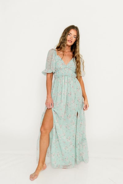 Worth Collective Daphne Maxi Dress in Mint/Pink Floral - Bump Friendly *3/12 PRE-ORDER*