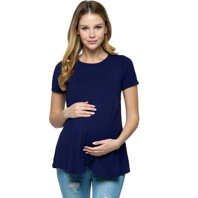 Target Hello Miz Short Sleeve Layered Wrap Maternity Nursing Top - Navy - Large