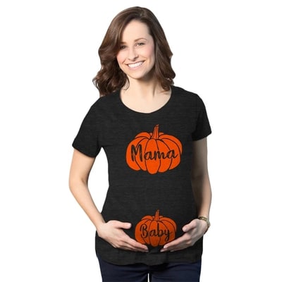 Target Maternity Mama and Baby Pumpkin T Shirt Cute Family Halloween Pregnancy Tee - Crazy Dog Maternity T Shirt For Halloween Season Black M
