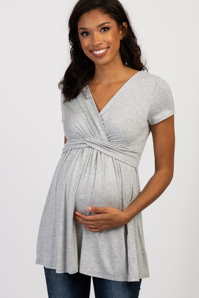 PinkBlush PinkBlush Grey Draped Front Maternity/Nursing Top
