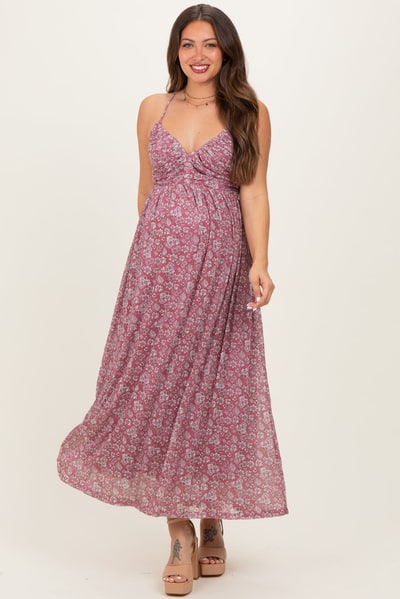 PinkBlush Mauve Criss-Cross Back Mesh Maternity Dress