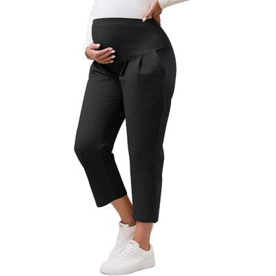Target INSPIRE CHIC Womens Cotton Maternity Pants Straight Slacks Over Belly Casual Work Cropped Pregnancy Trousers with Pockets Medium Black