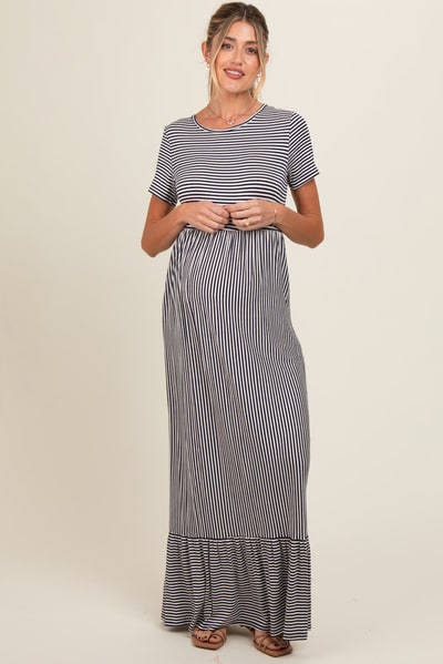 PinkBlush Navy Striped Short Sleeve Maternity Maxi Dress