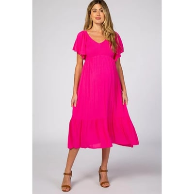 Target Pinkblush Fuchsia Smocked Ruffle Maternity Dress Medium