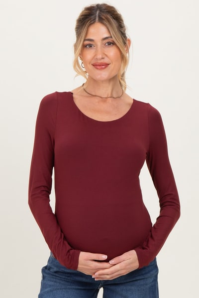 PinkBlush Burgundy Scoop Neck Long Sleeve Maternity Top