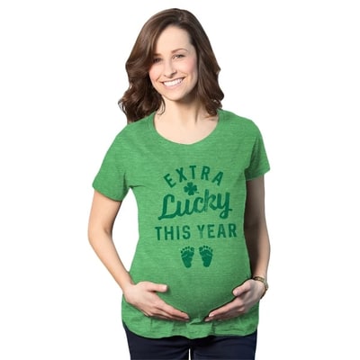 Target Maternity Extra Lucky This Year T Shirt Funny St Patricks Day Parade Novelty Pregnancy Tee - Crazy Dog Maternity T Shirt for Saint Patrick's Day XL