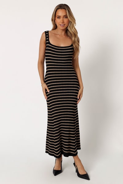 Petal & Pup Henry Striped Midi Dress - Black Beige