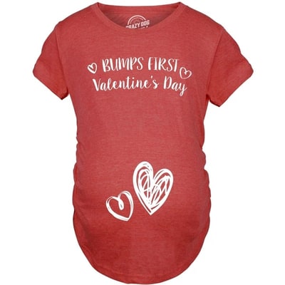 Target Bumps First Valentines Day Maternity Shirt Cute Announcement Baby Pregnancy Tee - Crazy Dog Maternity T Shirt for Valentines Gift Red M