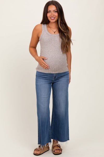 PinkBlush Blue Raw Hem Cropped Wide Leg Maternity Jeans