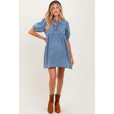 Target Pinkblush Blue Chambray Double Front Tie Maternity Dress Large