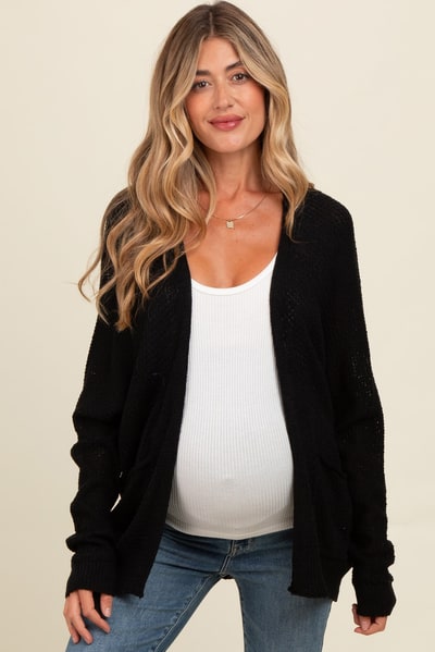 PinkBlush Black Pocketed Open Maternity Cardigan