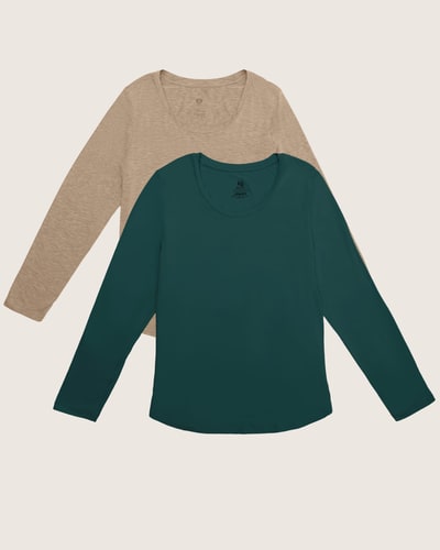 Kindred Bravely Bamboo Nursing Long Sleeve T-shirt Two-Pack | Wheat & Evergreen