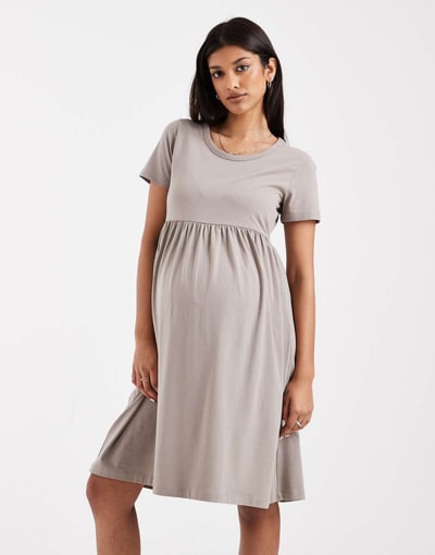 ASOS Mamalicious Maternity mini smock t-shirt dress in beige