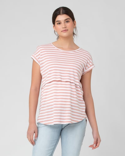Ripe Maternity Lionel Nursing Tee Dusty Pink / White